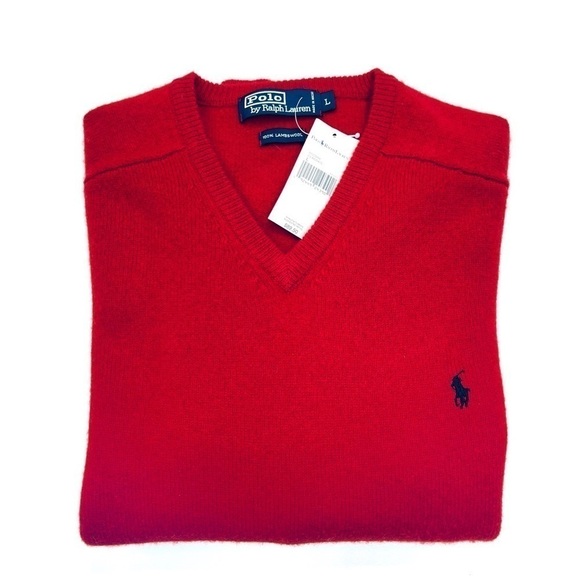 Polo Ralph Lauren Lambswool V-Neck Sweater Men’s Large Red Classics Pony New NWT - Picture 7 of 8